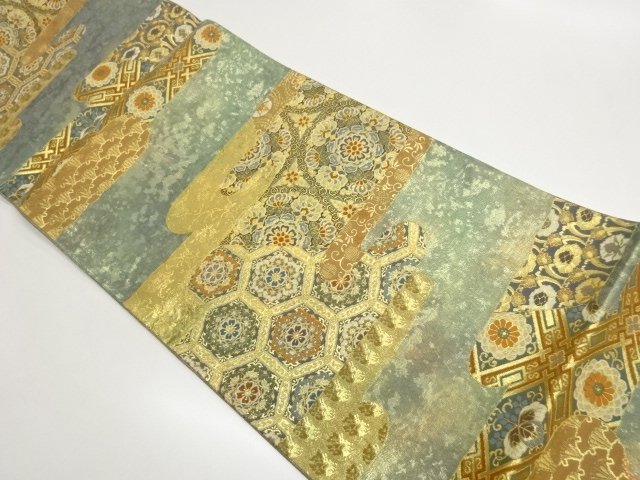 JAPANESE KIMONO / FUKURO OBI / HIKIHAKU / WOVEN FLOWER CREST & CLASSICAL PATTERN 
